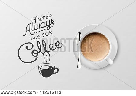 Vector 3d Realistic White Metal Enamel Mug With Foam Coffee - Capuccino, Latte - Isolated. Coffee Cu