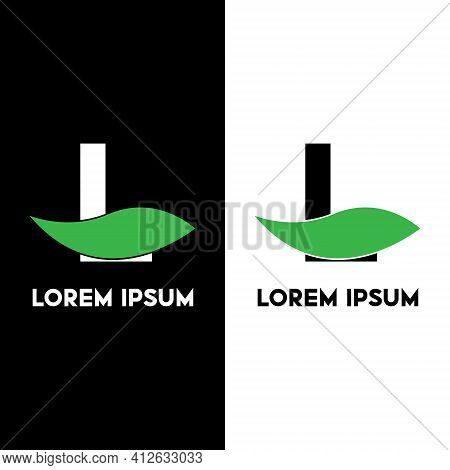 Alphabet L With Green Leaf, A Unique Brand Identity. Complete Set Of Alphabets.