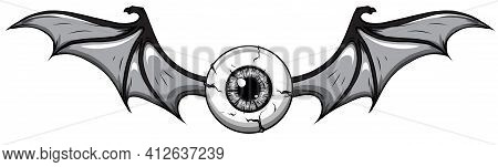 Monochromatic Vector Illustration Of Tattoo Flying Eyeball Design