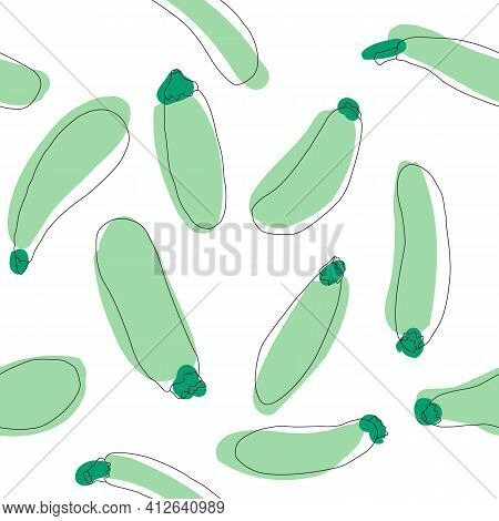 Zucchini Seamless Pattern. Simple Flat Hand Drawn Background Vector Design Template. Healthy Vegan F