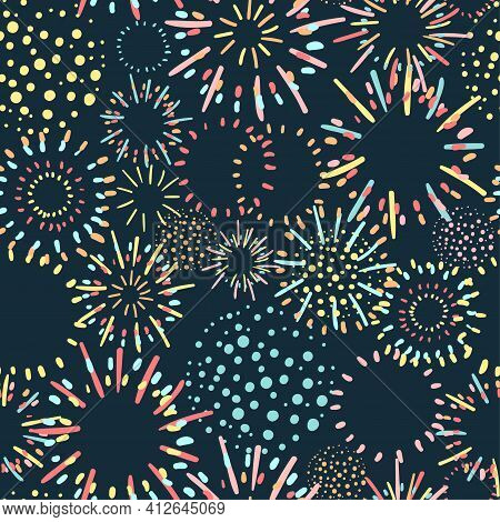 Seamless Colorful Background With Fireworks On Dark Background