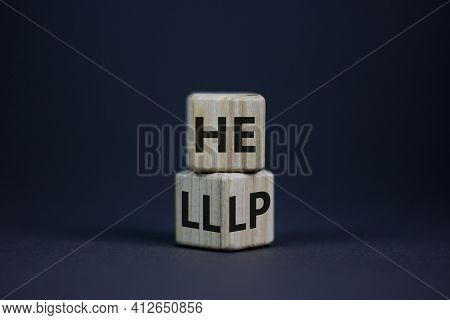 Hell Or Help Symbol. Turned A Cube And Changed The Word 'hell' To 'help'. Business, Psychology And H