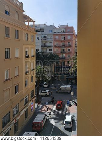 Málaga, Spain - February 18, 2021: View Of Streets Of Soho Málaga.