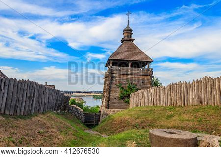 Medieval Wooden Zaporozhian Sich On Khortytsia Island In Zaporizhia, Ukraine