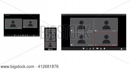 Video Conference Great Design. Online Technology Concept Vector. Digital Communication. Computer Scr