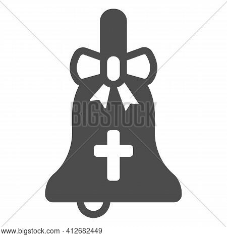 Bell With Cross And Bow Solid Icon, Happy Easter Concept, Traditional Easter Symbol On White Backgro