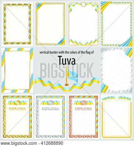 Set Of Vertical Frames And Borders In The Colors Of The Flag Of Tuva, Template Elements For Your Cer