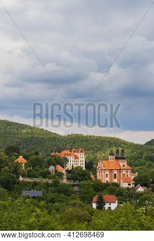 Castle and church in Valec, Western Bohemia, Czech Republic