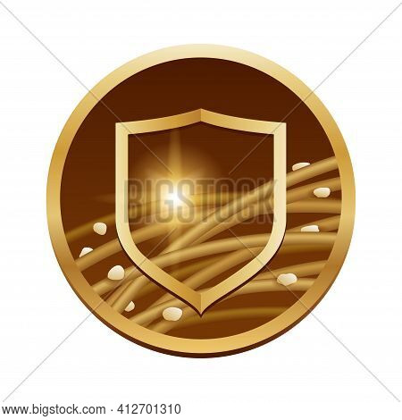 Anti-dandfurr Formula Icon - Hair With Protection Shield Against A Dandruff Flakes. Vector Illustrat