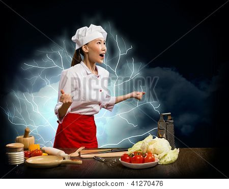 Asijské ženy zuřivé cook, koláž