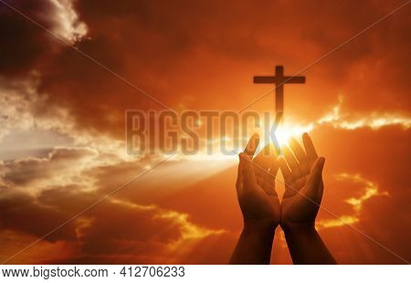 Human Hands Open Palm Up Worship. Eucharist Therapy Bless God Helping Repent Catholic Easter Lent Mi