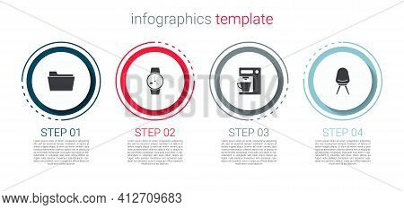Set Document Folder, Wrist Watch, Coffee Machine And Office Chair. Business Infographic Template. Ve