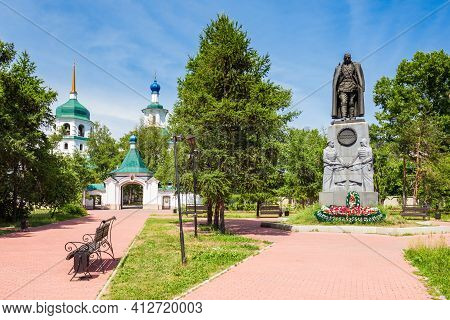 Znamensky Monastery And Kolchak Monument. Znamensky Monastery Is A Orthodox Convent Situated In Irku