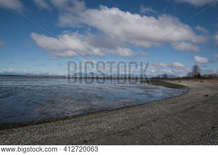 A Picture Of Sand Beach At Low Tide.   Tsawwassen Bc Canada