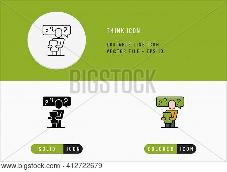 Think Icons Set Editable Stroke Vector Illustration. Solve Problem Question Symbol. Icon Line Style 