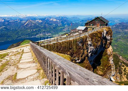 Restaurant At The Schafberg Viewpoint, Upper Austria. Schafberg Viewpoint Located In The Salzkammerg