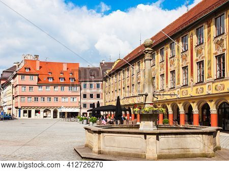 Market Square In The Old Town Of Memmingen. Memmingen Is A Town In Swabia Region In Bavaria, Germany