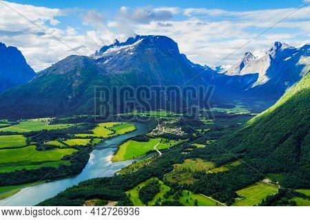 Andalsnes Aerial Panoramic View, Andalsnes Is A Town In Rauma Municipality In Norway.