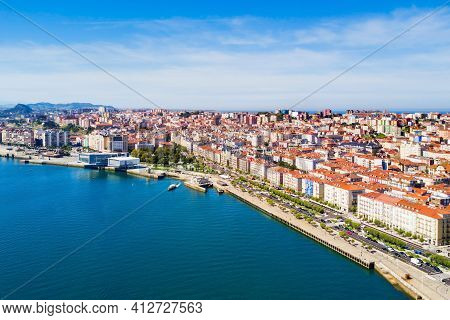 Santander City Aerial Panoramic View. Santander Is The Capital Of The Cantabria Region In Spain