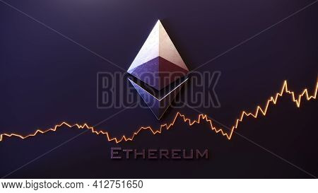 Ethereum Logo Sign. Crypto Currency Digital Money. Ethereum Blockchain Symbol. 3d Illustration