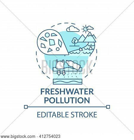 Freshwater Pollution Concept Icon. Microplastics Effects Idea Thin Line Illustration. Water Contamin
