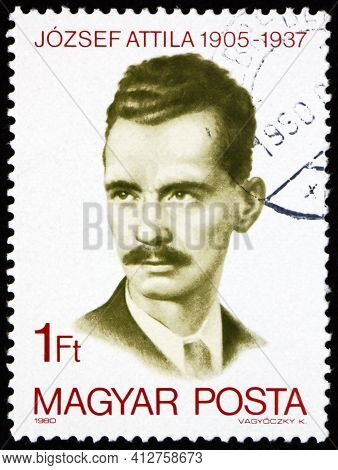 Hungary - Circa 1980: A Stamp Printed In Hungary Shows Jozsef Attila, Is One Of The Most Famous Hung