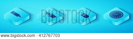 Set Isometric Marker Pen, Cactus And Succulent In Pot, Clock And Computer Mouse Icon. Vector