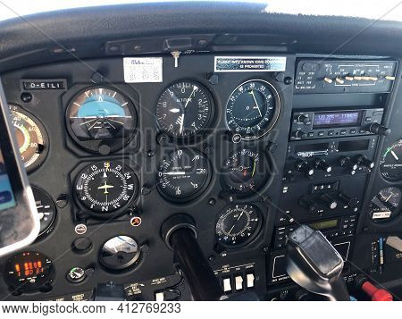 Cockpit And Interior Of A Cessna 182 In Austria 7.7.2020