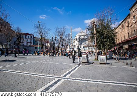 March 8, 2021 In Istanbul - Turkey Cemberlitas Square And People