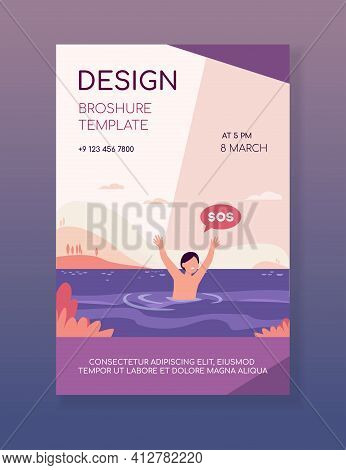 Child Sinking In Lake. Kid Shouting, Calling For Help. Flat Vector Illustration. Children On Beach, 