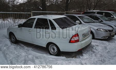 Ust-kamenogorsk, Kz - Feb 5, 2021. Parked Cars In The Yard.