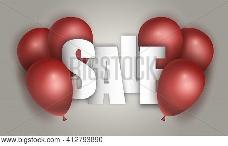 Sale Banner. Red Realistic Air Balloons. Vector Design Template