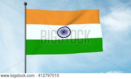 3d Illustration Of The National Flag Of India Is A Horizontal Rectangular Tricolour Of India Saffron