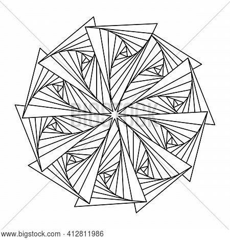 Coloring Book For Adults. Monochrome Abstract Mandala, 3d. Geometric Ornament, Optical Illusion, Pat