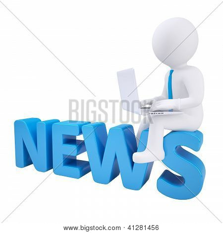 라벨 뉴스에 앉아 노트북으로 3D 백인