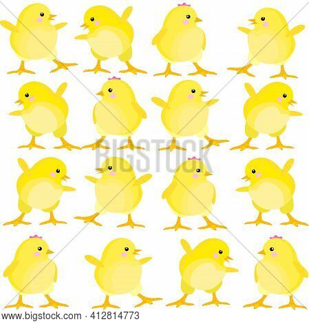 Seamless Pattern With Easter Chicks. Chickens On The Farm. Childish Pattern With Easter Chickens On 