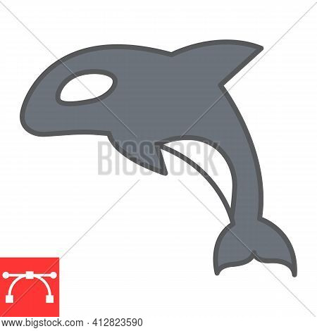 Orca Color Line Icon, Sea And Ocean Animals, Orca Vector Icon, Vector Graphics, Editable Stroke Fill