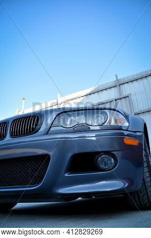 Bmw Chrome Metal Logo And Headlight, Luxury Car In Istanbul City, October 06 2011 Istanbul Pendik Tu