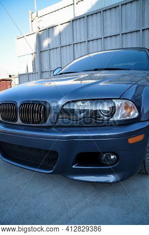 Bmw Chrome Metal Logo And Headlight, Luxury Car In Istanbul City, October 06 2011 Istanbul Pendik Tu