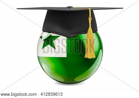 Esperanto Flag With Graduation Cap, 3d Rendering Isolated On White Background