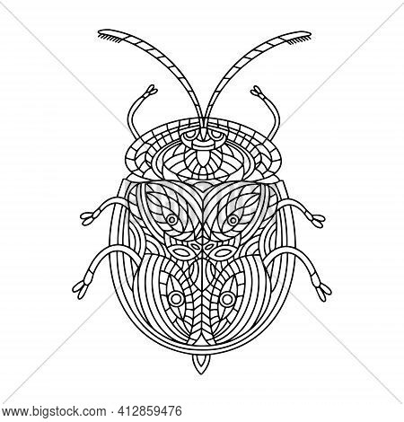 Beetle Golden Turtle Coloring Book. Tortuga Beetle Linear Vector Illustration. Anti-stress Coloring 