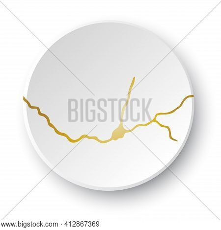 Gold Kintsugi Crack. Broken And Crack Effect, Craquelure And Damaged Texture. Vector Illustrations C