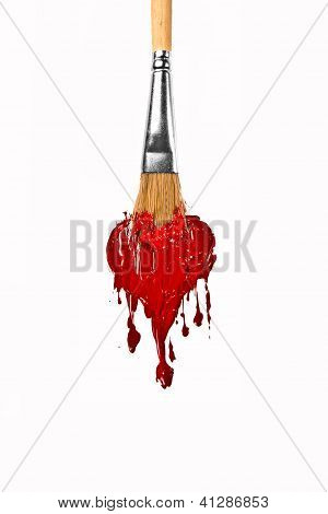 Pincel pintura cor vermelho derretendo coração