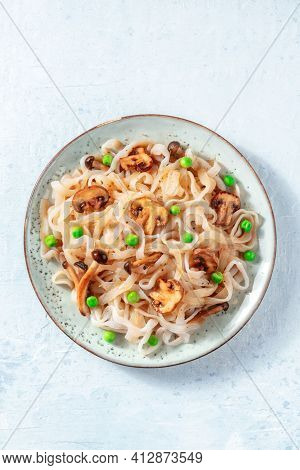Konjac Pasta With Mushrooms, Shot From The Top