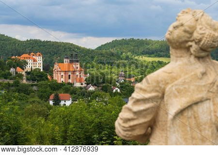 Castle and church in Valec, Western Bohemia, Czech Republic