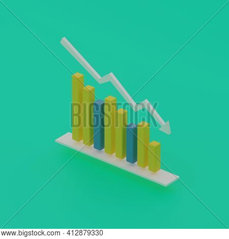 Business Graph Of Fluctuations And Declines Of Statistical Indicators On A Green Background. Isometr