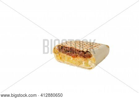 Traditional Mexican Cuisine Dish Otacos With Cheese Potato And Fried Beef Meat Filling Sauce Tortill