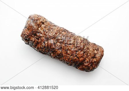 Top View Of Tenderloin, Loin, Roasted In One Piece With Herbs And , Isolated On White Background. A 