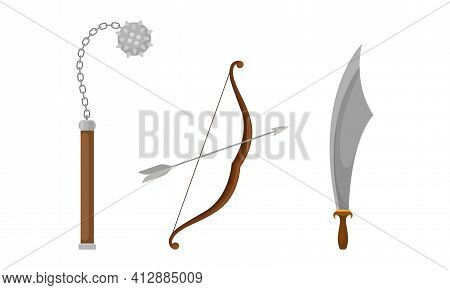 Medieval Cold Steel Arms Or Blade Weapon With Morningstar And Dagger Vector Set