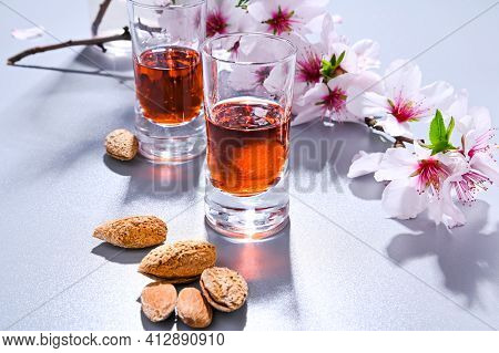 Almond Liquor. The Traditional Strong Drink In Italy To Complete The Dinner Is A Liqueur Made From N